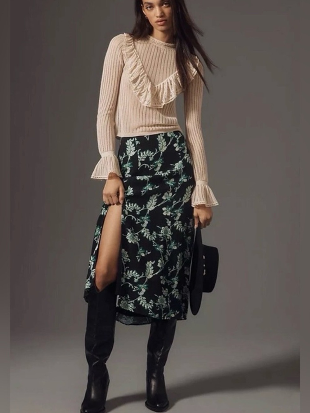 Anthropologie Maeve The Lille Side-Slit Midi Skirt 12 NWT